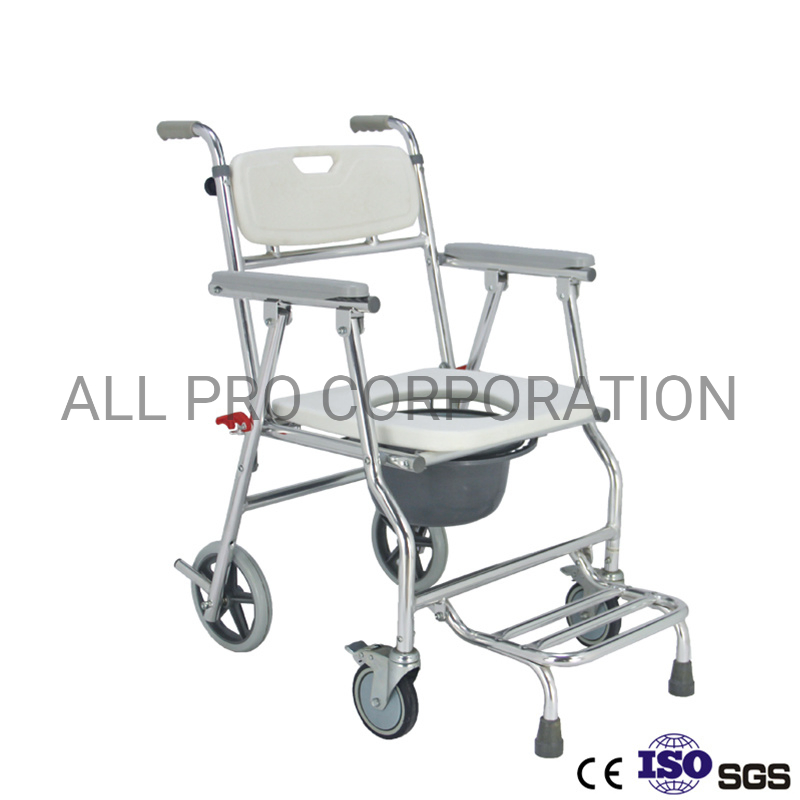 Aluminum Folding Toliet Bathroom Wheelchair with Wheels Commode Chair