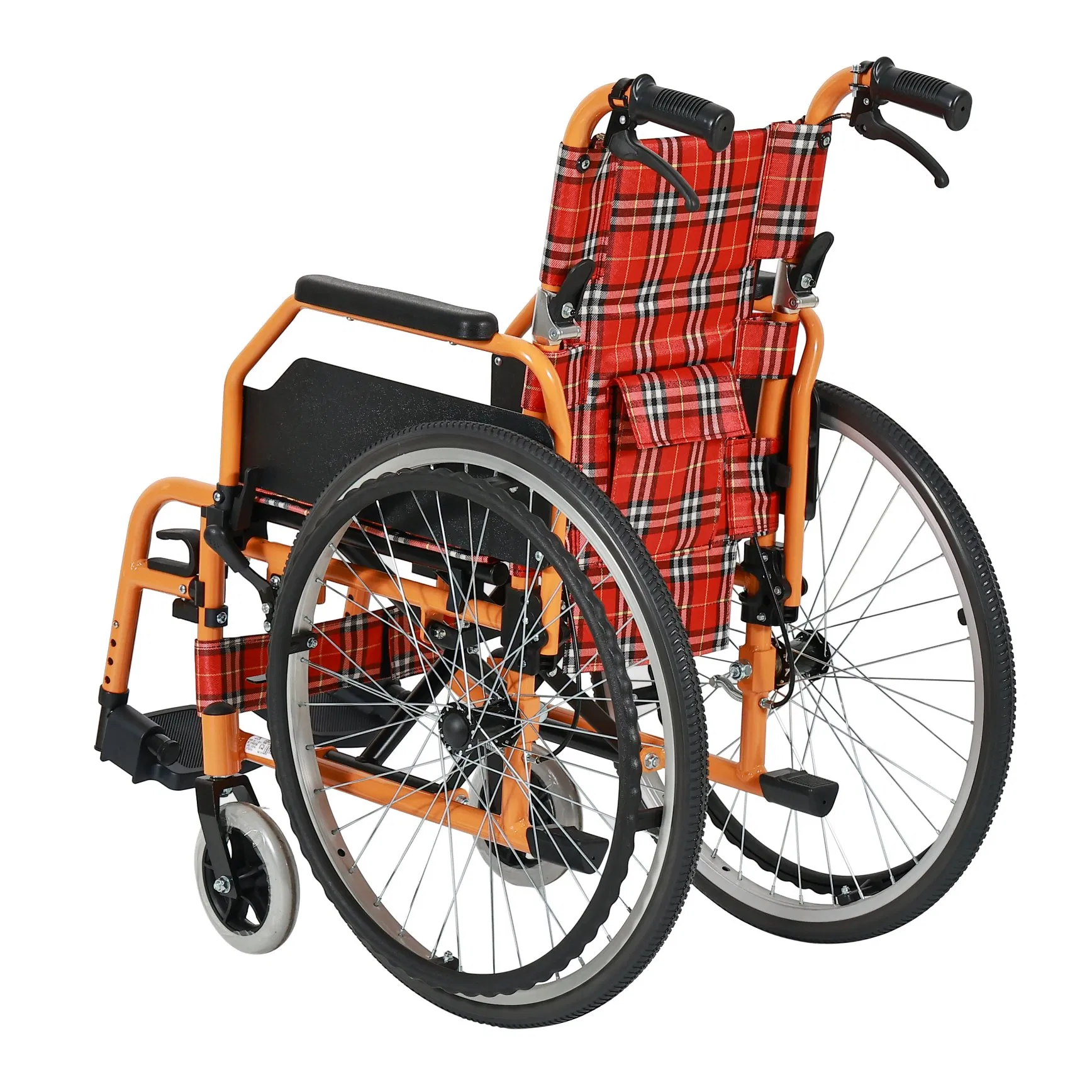 Patient Transport Folding Manual Wheelchair with Fixed Armrest