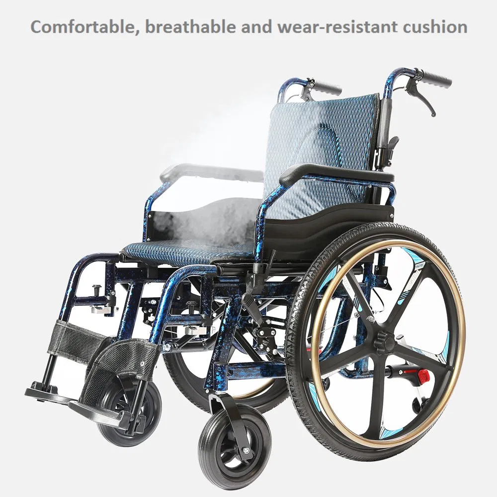 Ksm-201p Manual Light Wheelchairs Big 24'' Aluminium Quick Remove Tyre All Terrain Wheelchair with Parking Function Folding Wheelchairs Price