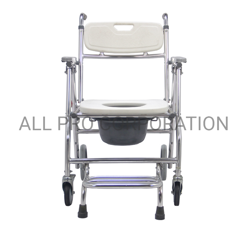 Aluminum Folding Toliet Bathroom Wheelchair with Wheels Commode Chair