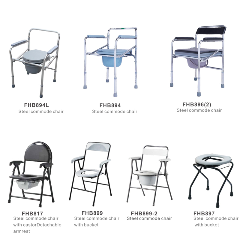 Patient Transfer Chair Lift Manual Wheelchair with Toilet Commode for Elderly Disabled Wheelchair Steel