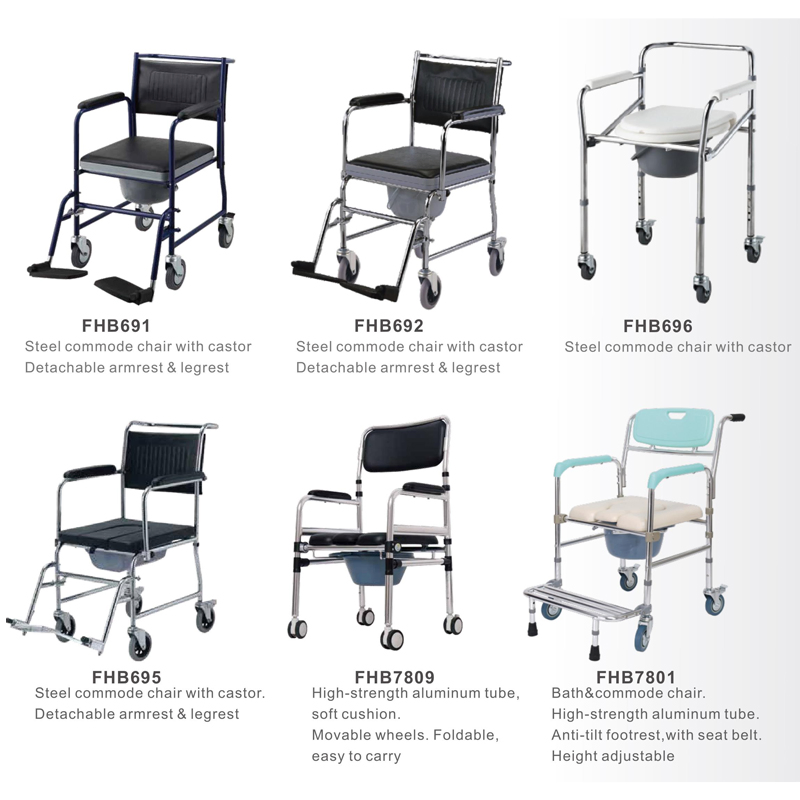 Patient Transfer Chair Lift Manual Wheelchair with Toilet Commode for Elderly Disabled Wheelchair Steel