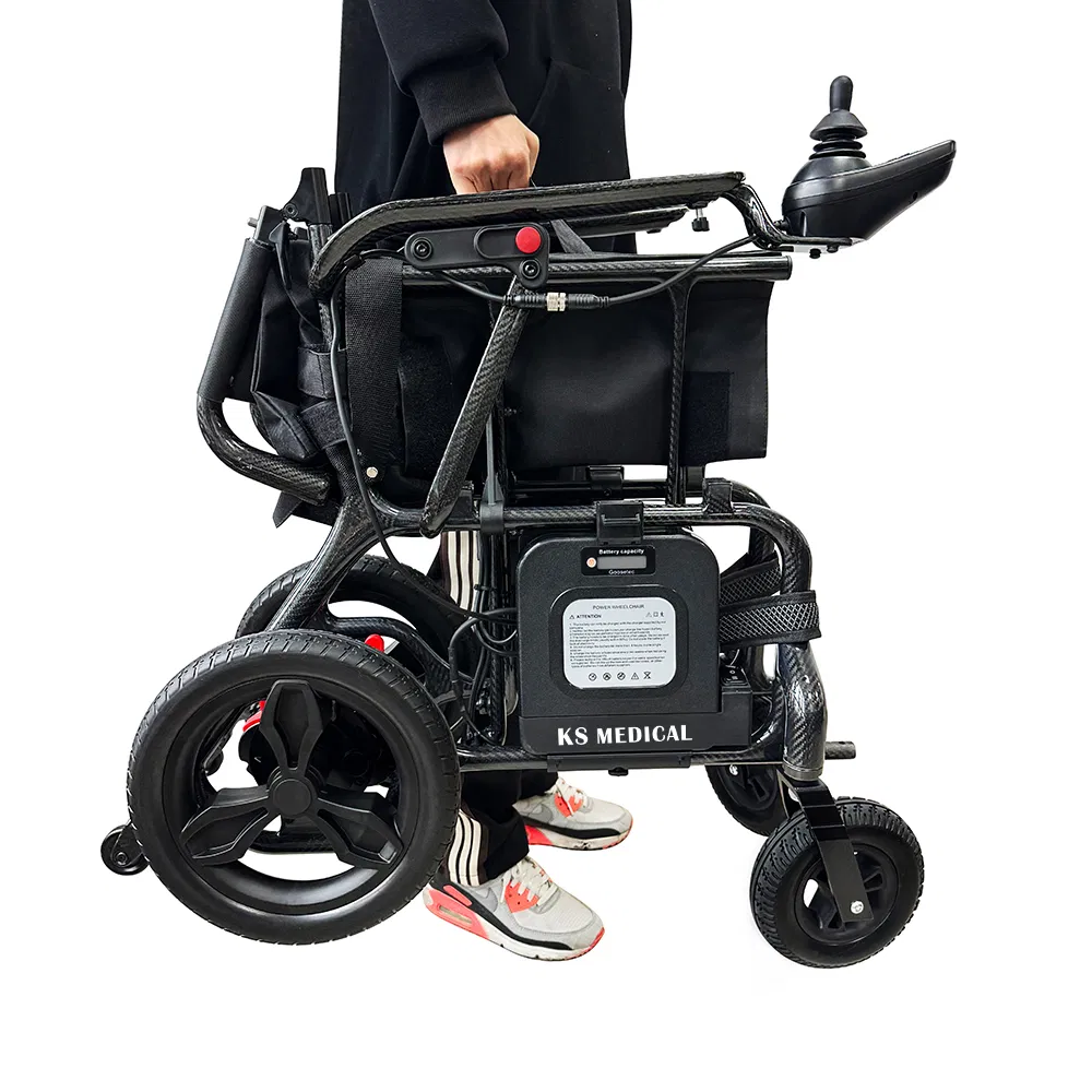 Ksm-507p Portable Carbon Fiber Electric Wheelchair 500watts Brushless Motor Foldable Ultraweight Travel Wheelchair
