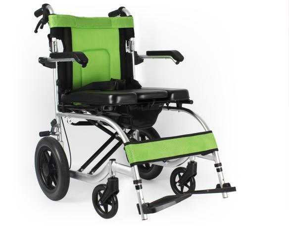 Hot Selling Aluminum Alloy Heavy Duty Manual Foldable Green Commode Wheelchair