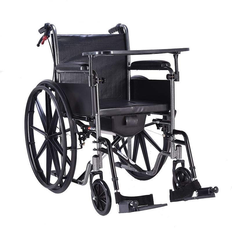 Steel Commode Wheelchair with Integrated Toilet &amp; Adjustable Table for Elderly/Disabled Home Care