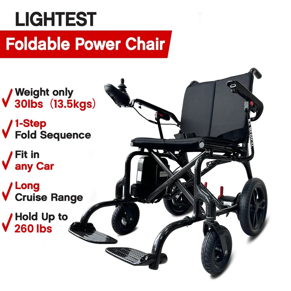 Ksm-507p Portable Carbon Fiber Electric Wheelchair 500watts Brushless Motor Foldable Ultraweight Travel Wheelchair