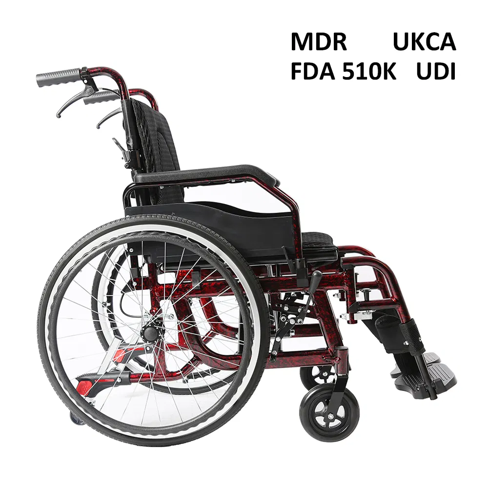 Ksm-201 Manual Folding Handicapped Wheelchair Aluminum Cheapest Manual Wheelchair with Parking Function