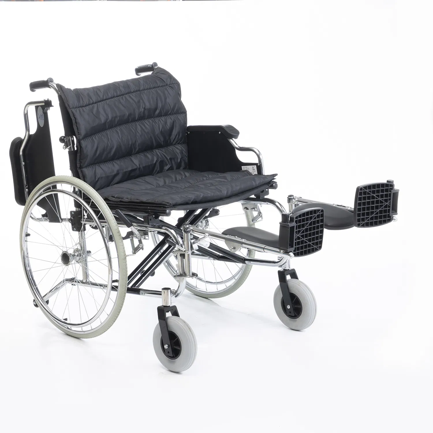 Heavy Duty Chromed Steel Bariatric Manual Wheelchair for Adult Self Propelled Foldable Flip-up Armrest Hospital Home Outdoor Use