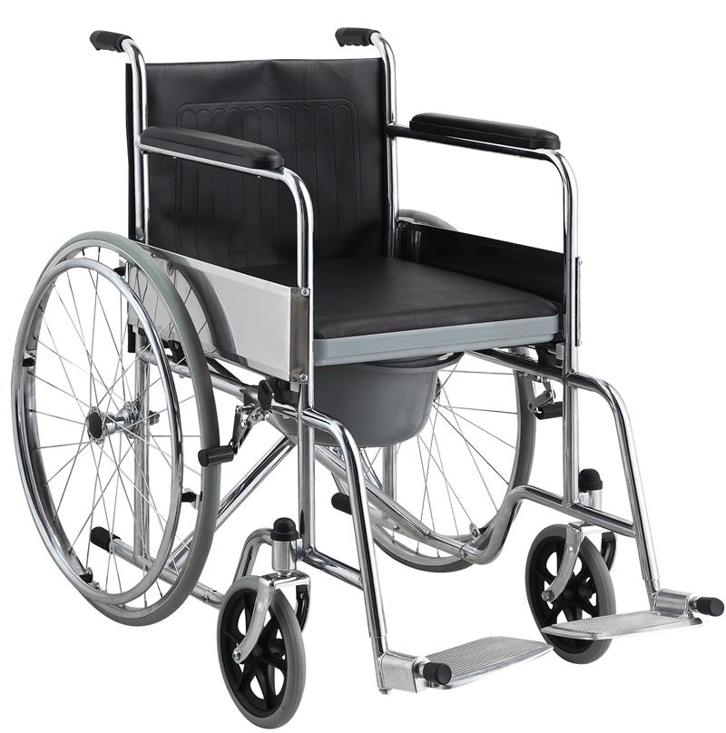 Chrome Steel Foldable Commode Wheelchair Wtih Fixed Footrest