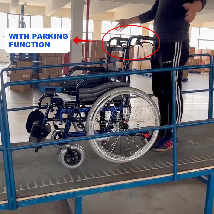 Ksm-201 Manual Folding Handicapped Wheelchair Aluminum Cheapest Manual Wheelchair with Parking Function