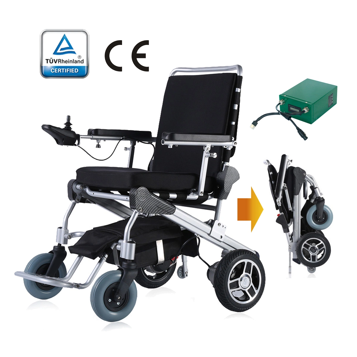 10 Inch Rear Wheel Power Electric Folding Wheelchair, Durable Medical Powerchair, Super Light E-Wheelchair, Designed for Indoor and Limited Outdoor Use.