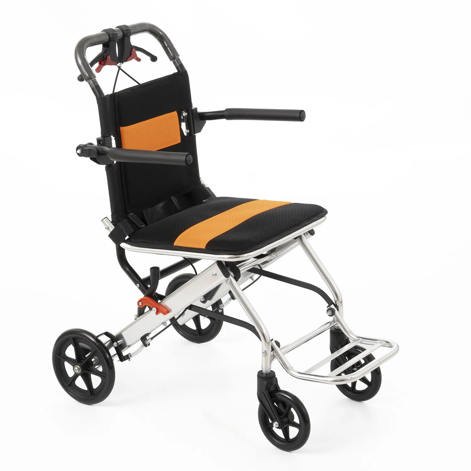 Convenient Portable Press to Fold Light Weight Aluminium Travel Wheelchair for Transport Indoor and Outdoor Use