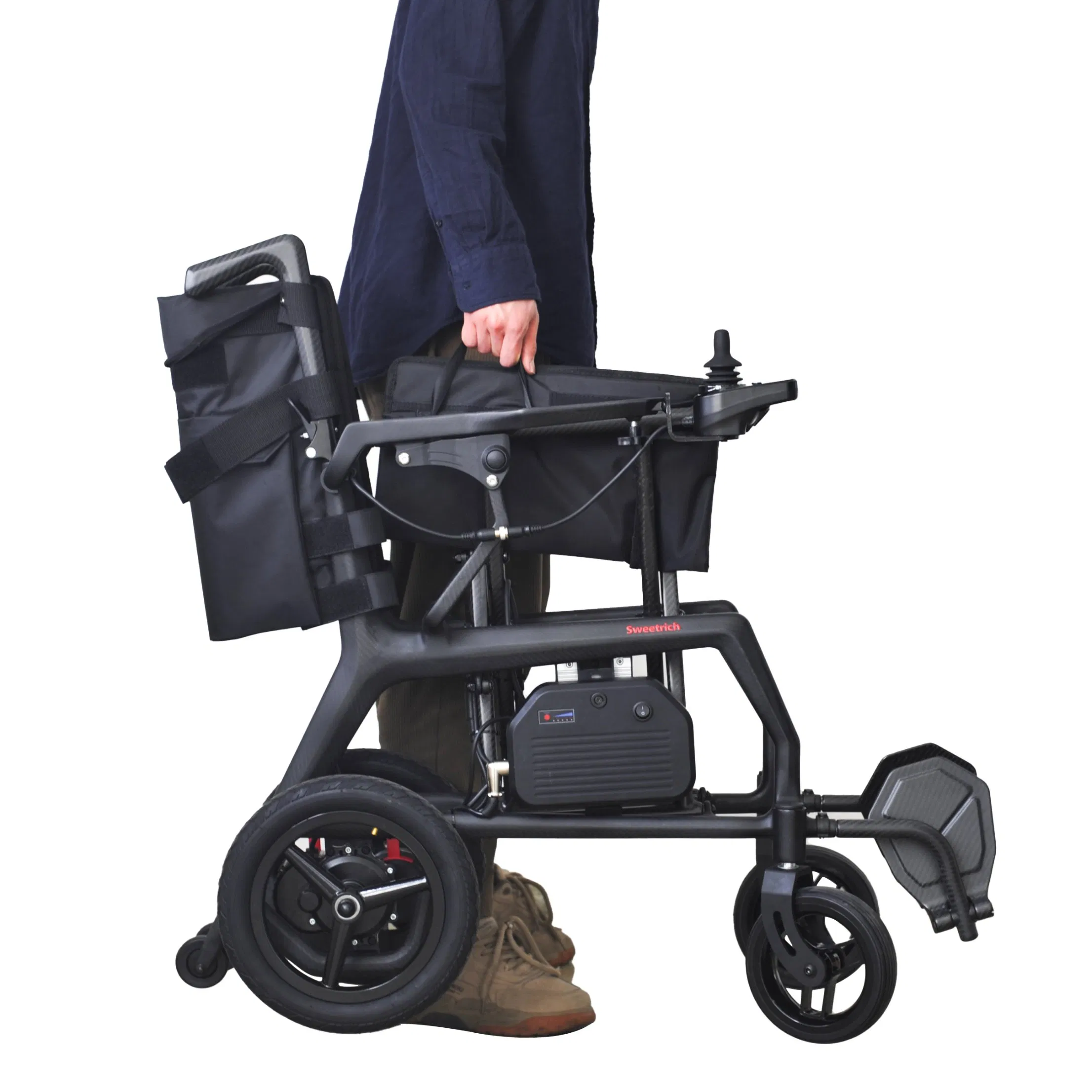 Ultra Light Outdoor Medical Care Carbon Fiber Air Plane Leisure All Terrain Traveling Folding Lightweight Portable Disabled Electric Wheelchair