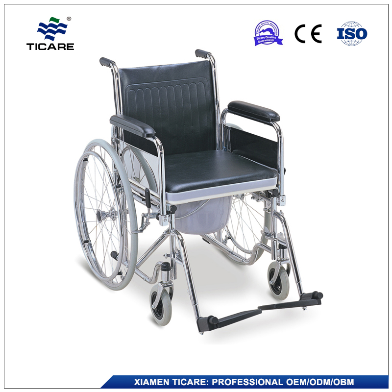 Folding Wheelchair Commode Seat Chromed Steel Wheel Chair with Commode