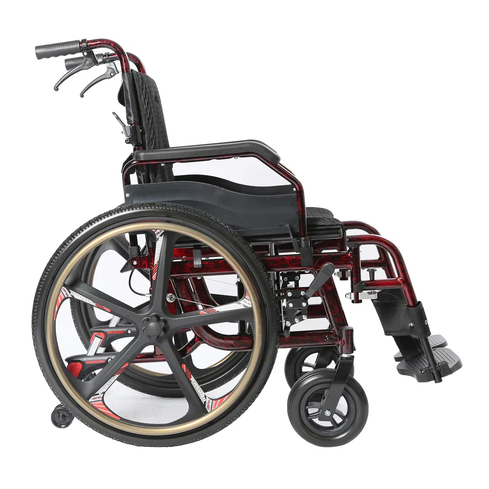 Ksm-201p Manual Light Wheelchairs Big 24'' Aluminium Quick Remove Tyre All Terrain Wheelchair with Parking Function Folding Wheelchairs Price