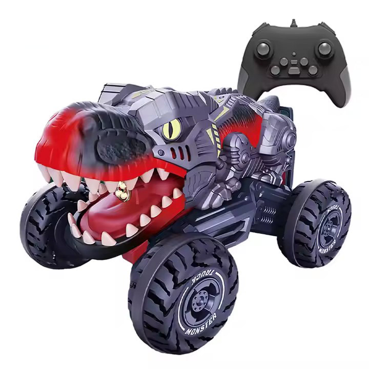 2.4GHz Remote Control Electric Dino Car Light &amp; Sound RC Trucks with Spray Stunt Car Toys for Kids Boys Made of Plastic