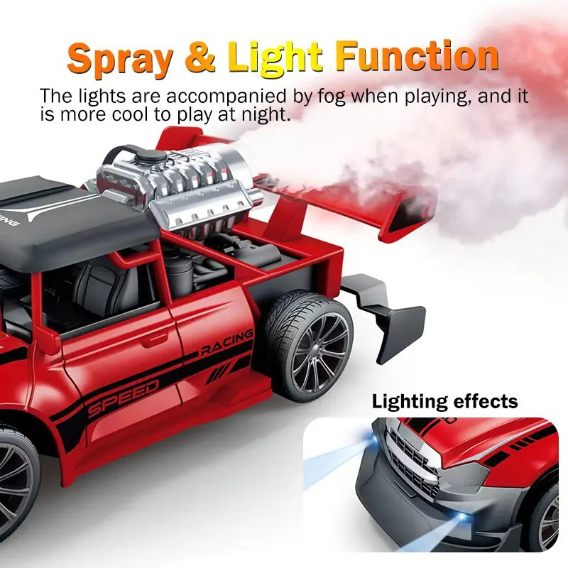 1: 20 Scale Electric Remote Control Drift Stunt Car with Spray Lights Kids Competitive Racing Toy Gift for Boys Girls