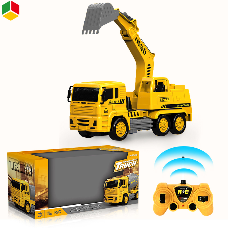 QS Toys Educational Electric Remote Control Engineering Car Excavator 4 Channels RC Radio Control Truck Toy Car with Light and Sounds Kids Gifts Toys