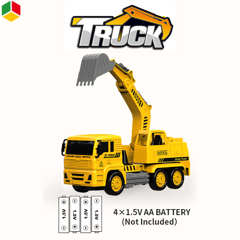 QS Toys Educational Electric Remote Control Engineering Car Excavator 4 Channels RC Radio Control Truck Toy Car with Light and Sounds Kids Gifts Toys