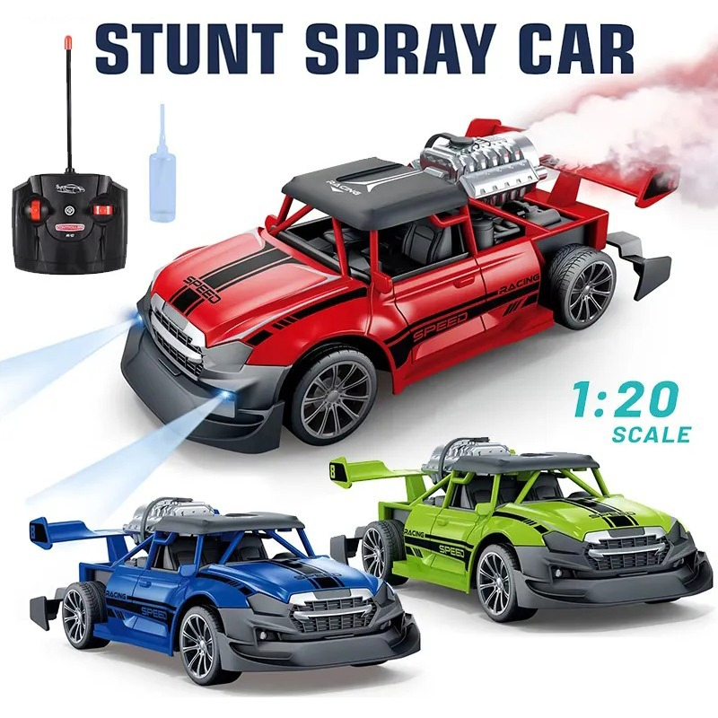 1: 20 Scale Electric Remote Control Drift Stunt Car with Spray Lights Kids Competitive Racing Toy Gift for Boys Girls