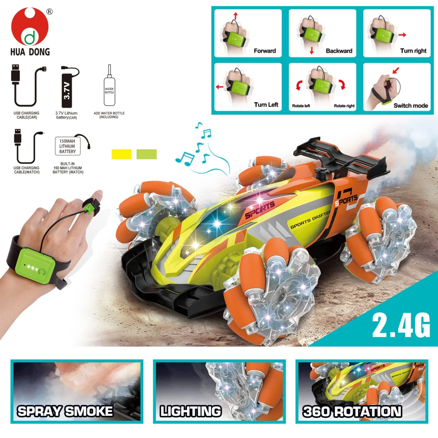 Wholesale Remote Controlled Stunt Car Smoke Effect Flips and Spins All-Terrain RC Car Gesture Control Durable Materials Stunt Vehicle Plastic Drift Kid Toys Car