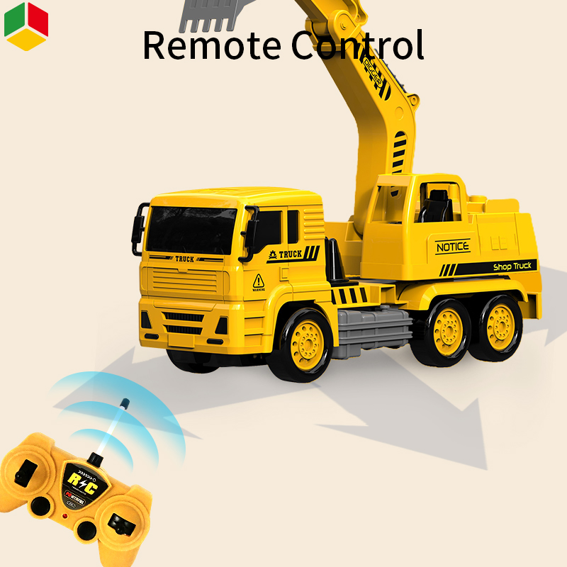 QS Toys Educational Electric Remote Control Engineering Car Excavator 4 Channels RC Radio Control Truck Toy Car with Light and Sounds Kids Gifts Toys
