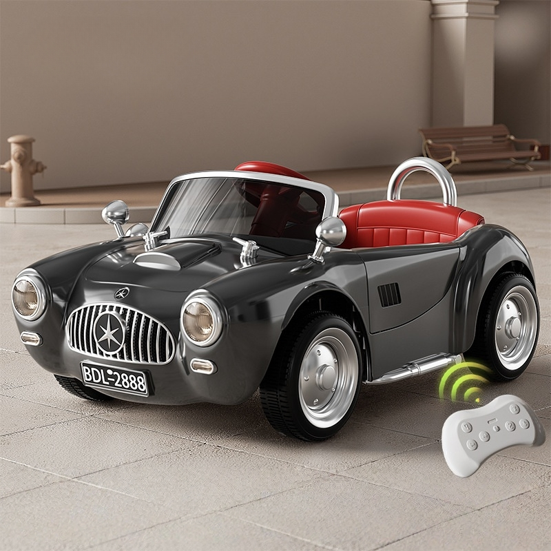 Retro Classic Electric Car for Kids, with Music, Suitable for Boys and Girls, Can Be Sat on, Remote Controlled, and Rechargeable.