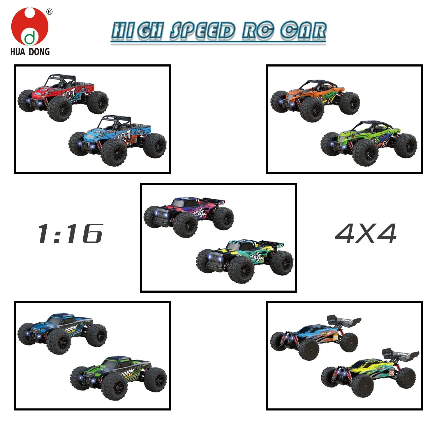 Children Toy Car Factory Direct Selling Red and Blue Electric Vehicle 4 Wheel Drive High Speed 1/16 Scale 2.4 GHz Remote Control Car with LED Light for Kid Car