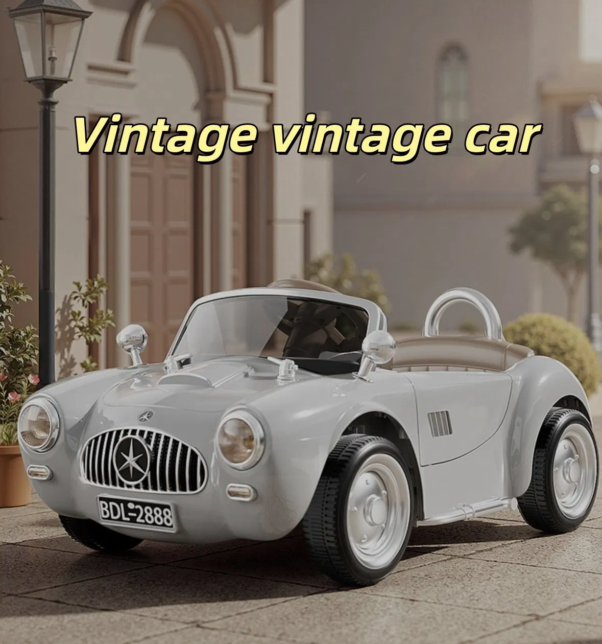 Retro Classic Electric Car for Kids, with Music, Suitable for Boys and Girls, Can Be Sat on, Remote Controlled, and Rechargeable.