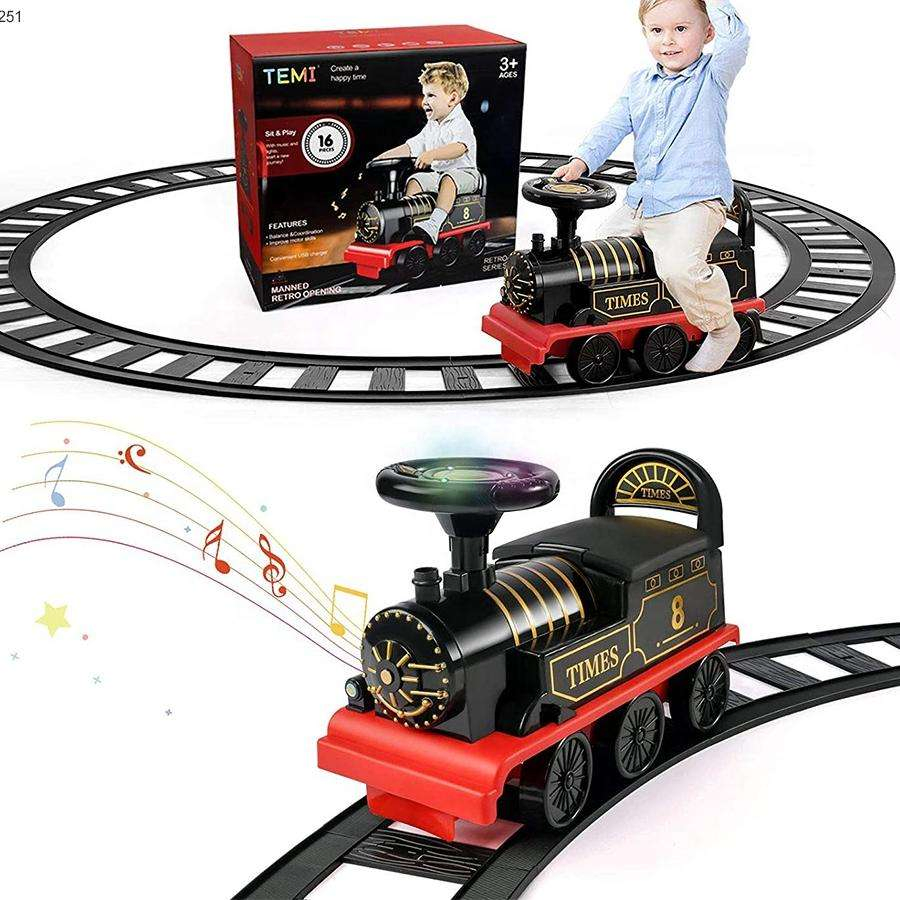 New Christmas Gifts Light Music Train Track Sit Learn Toy Children's Electric Car Ride on Train with Track for Kids