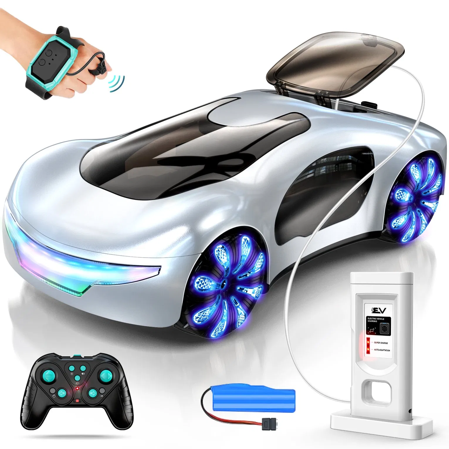 New Energy Concept RC Car Drift Toy EV Remote Control Car Double Spray Music Marquee Stunt Gesture Race Car for Kids Gift