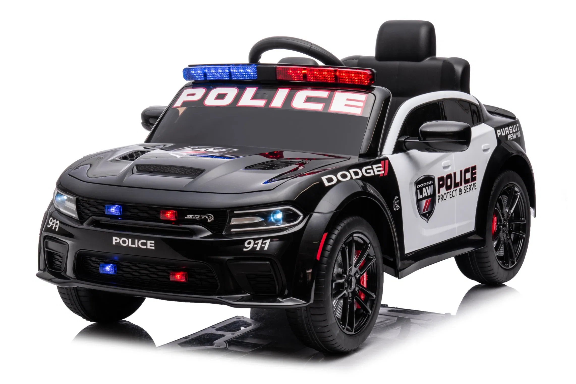 12V Ride on Car, Licensed Dodge Charger Electric Cop Car for Kids, Battery Powered Ride on Truck Vehicle for Boys Girls