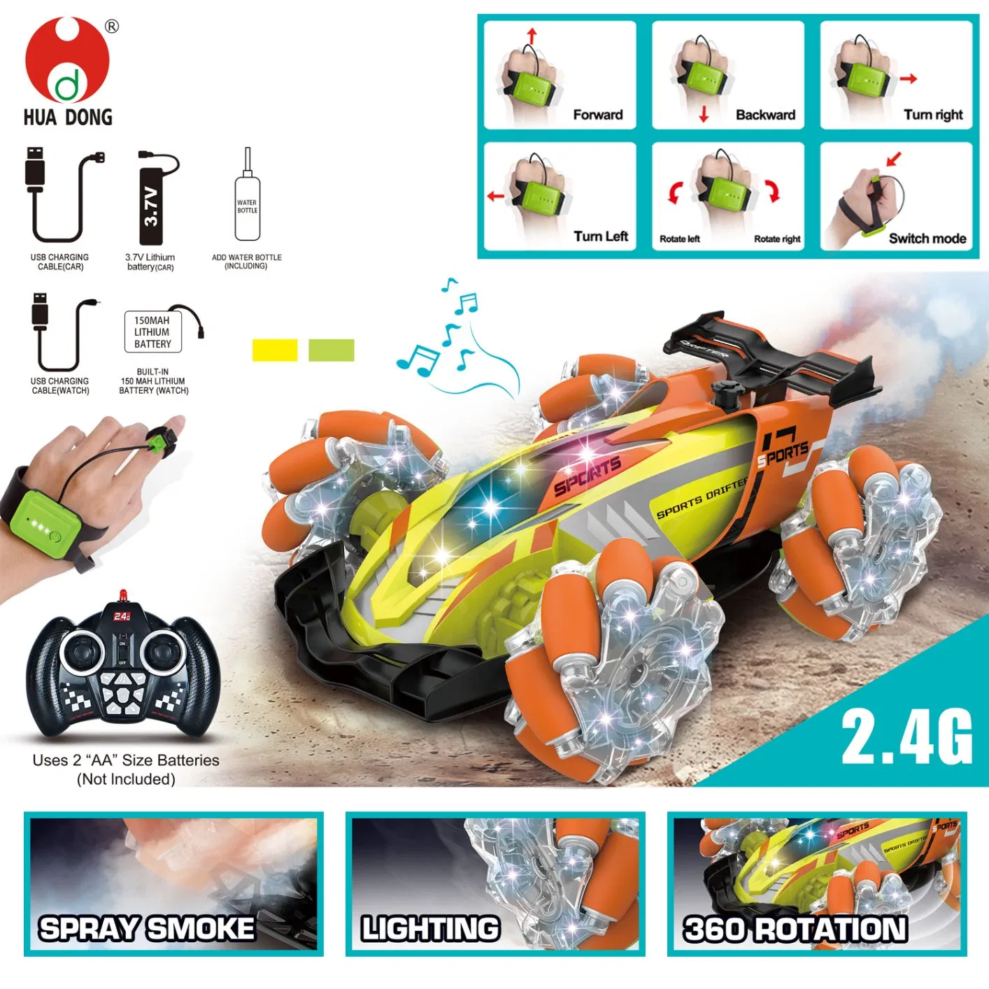 Wholesale Remote Controlled Stunt Car Smoke Effect Flips and Spins All-Terrain RC Car Gesture Control Durable Materials Stunt Vehicle Plastic Drift Kid Toys Car