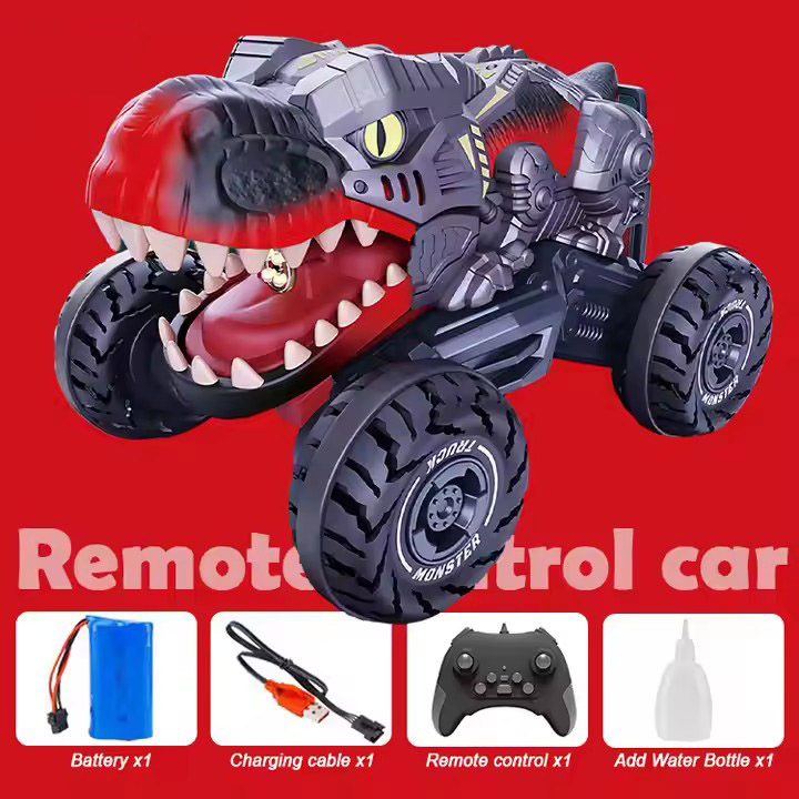 2.4GHz Remote Control Electric Dino Car Light &amp; Sound RC Trucks with Spray Stunt Car Toys for Kids Boys Made of Plastic