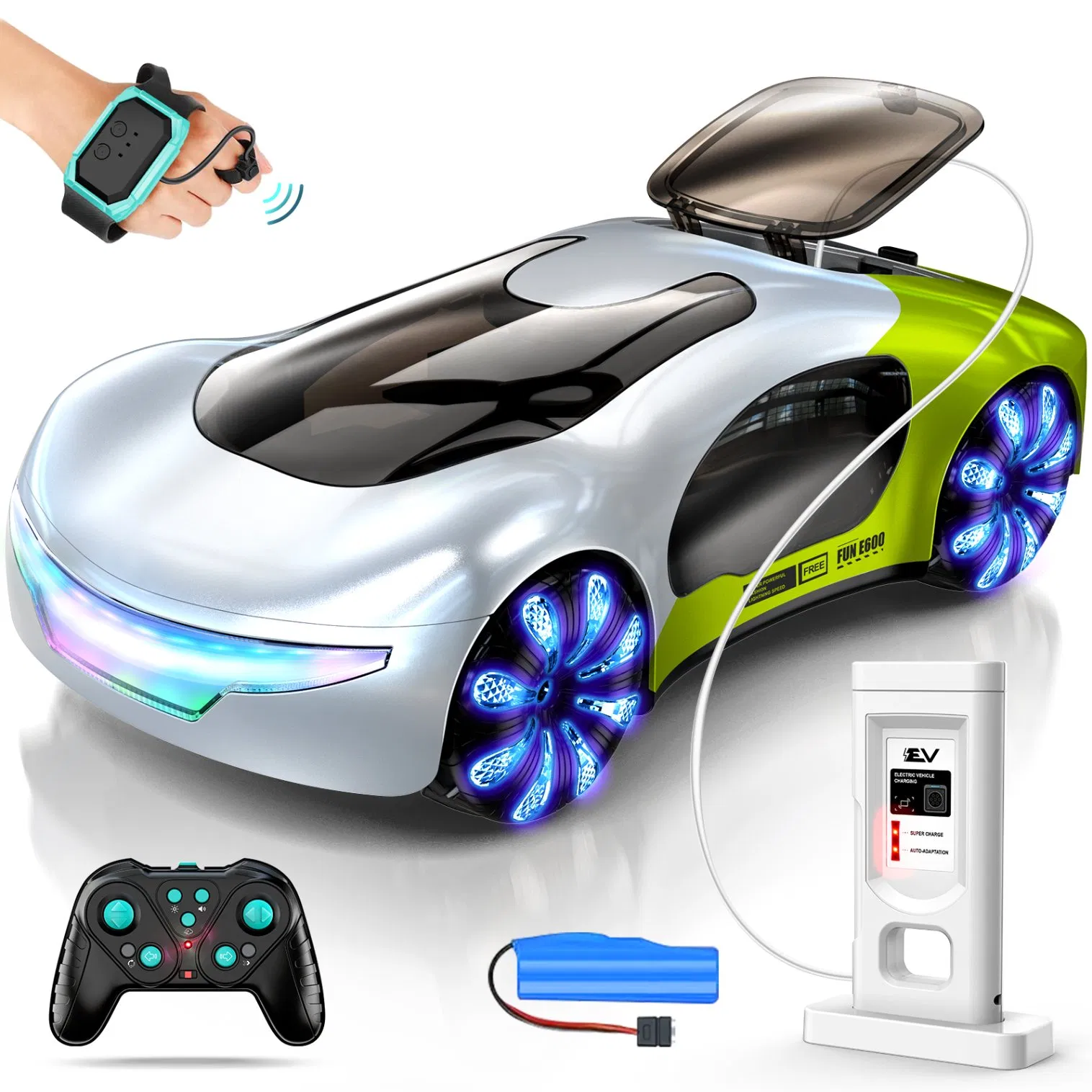 New Energy Concept RC Car Drift Toy EV Remote Control Car Double Spray Music Marquee Stunt Gesture Race Car for Kids Gift