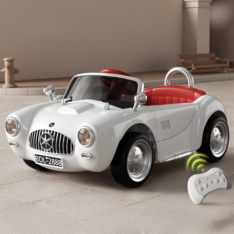 Retro Classic Electric Car for Kids, with Music, Suitable for Boys and Girls, Can Be Sat on, Remote Controlled, and Rechargeable.