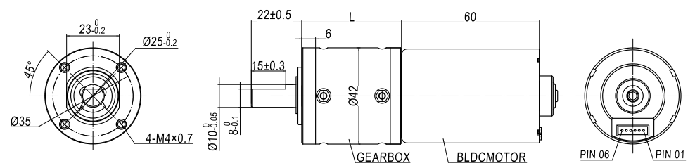 GMP42 Planetary Gear Motor Outline Drawing