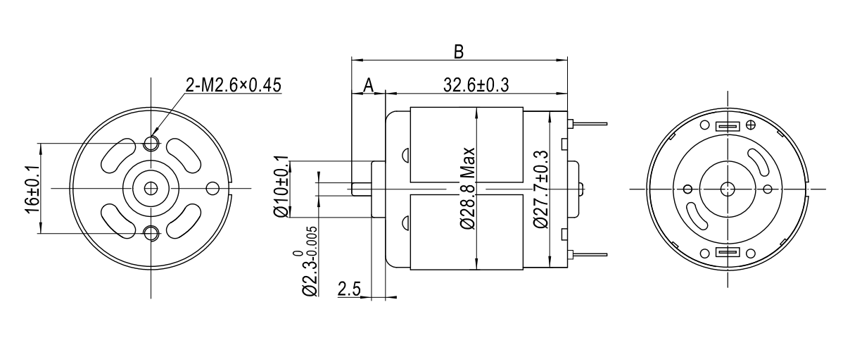 RS - 365 DC Motor Reference Drawing Layout