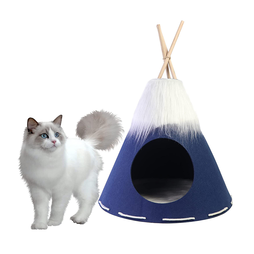 Cone Portable Puppy Sweet Bed Felt Blue Cat Pet Teepee Tent for Small Dogs or Cats