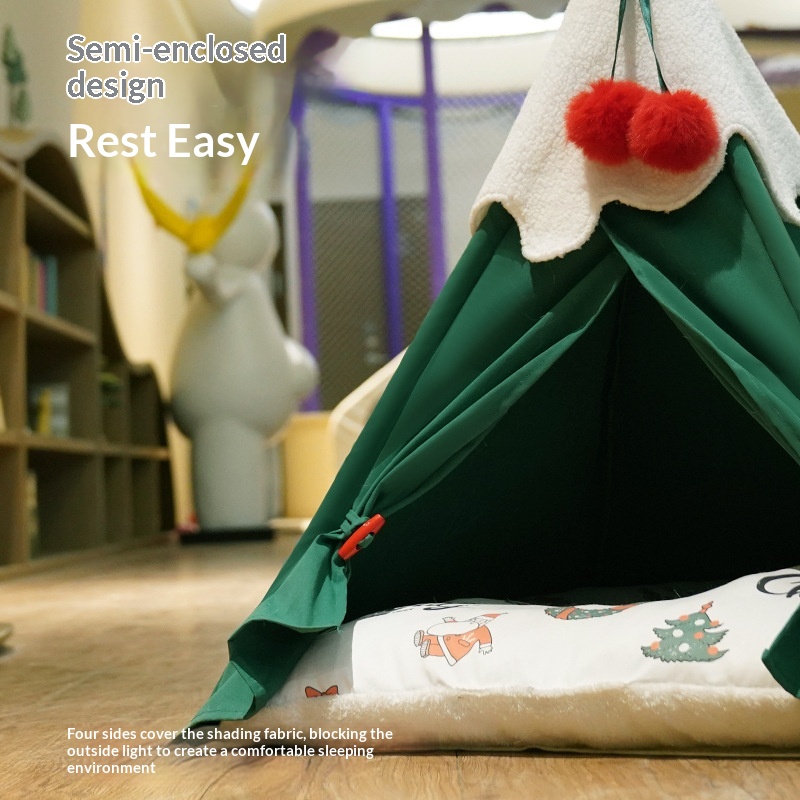 Christmas Tree Teepee Tent Cat Kennel Pet Kennel Sleeping Holiday Winter Warm Semi-closed Cat House Luxury