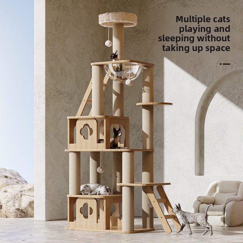 Integrated Large Cat Climbing Frame Tree Multi-Cat Interactivity Jumping Platform Space Capsule Design Cat Scratching Board