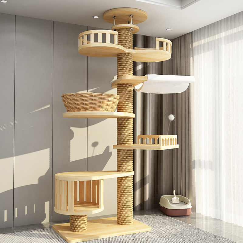 HIPET Floor-to-ceiling Cat Climbing Frame Jumping Platform Cat Tree Condo Furniture Pet House Tower