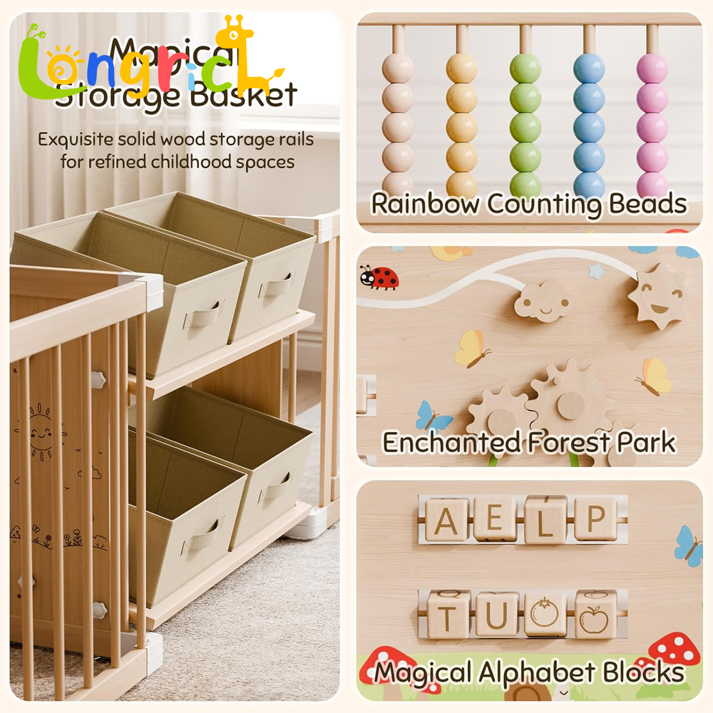 Modern Wooden Baby Storage Playpen Playard Bedroom Living Room Extra Large Adjustable Panels Expandable Eco-Friendly Durable