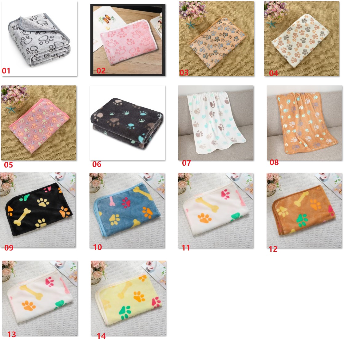 Soft Pet Dog Blanket Winter Warm Dog Cat Paw Print Mat Fleece Puppy Sleeping Blankets Bath Towel for S M W24-577