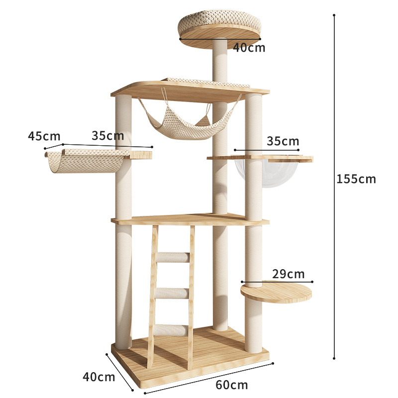 Wholesale Luxury Large Solid Wood Cat Tree With Natural Sisal Sturdy And Durable Cat Climbing Frame For Big Cats