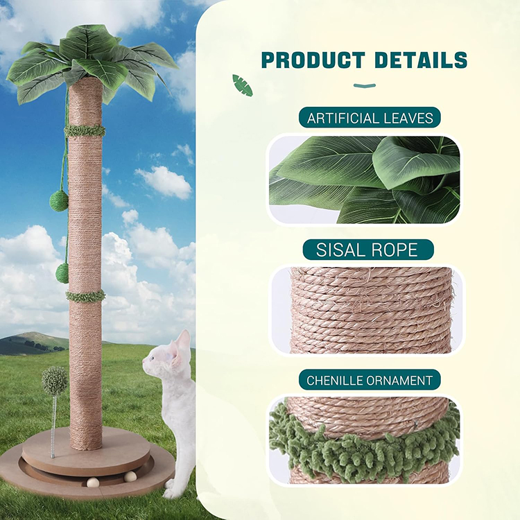Wholesale Custom Cat Scratching Post Tree 100% Natural Sisal Pet Play Real Cat Tree Tower With Hanging Ball and Trackball