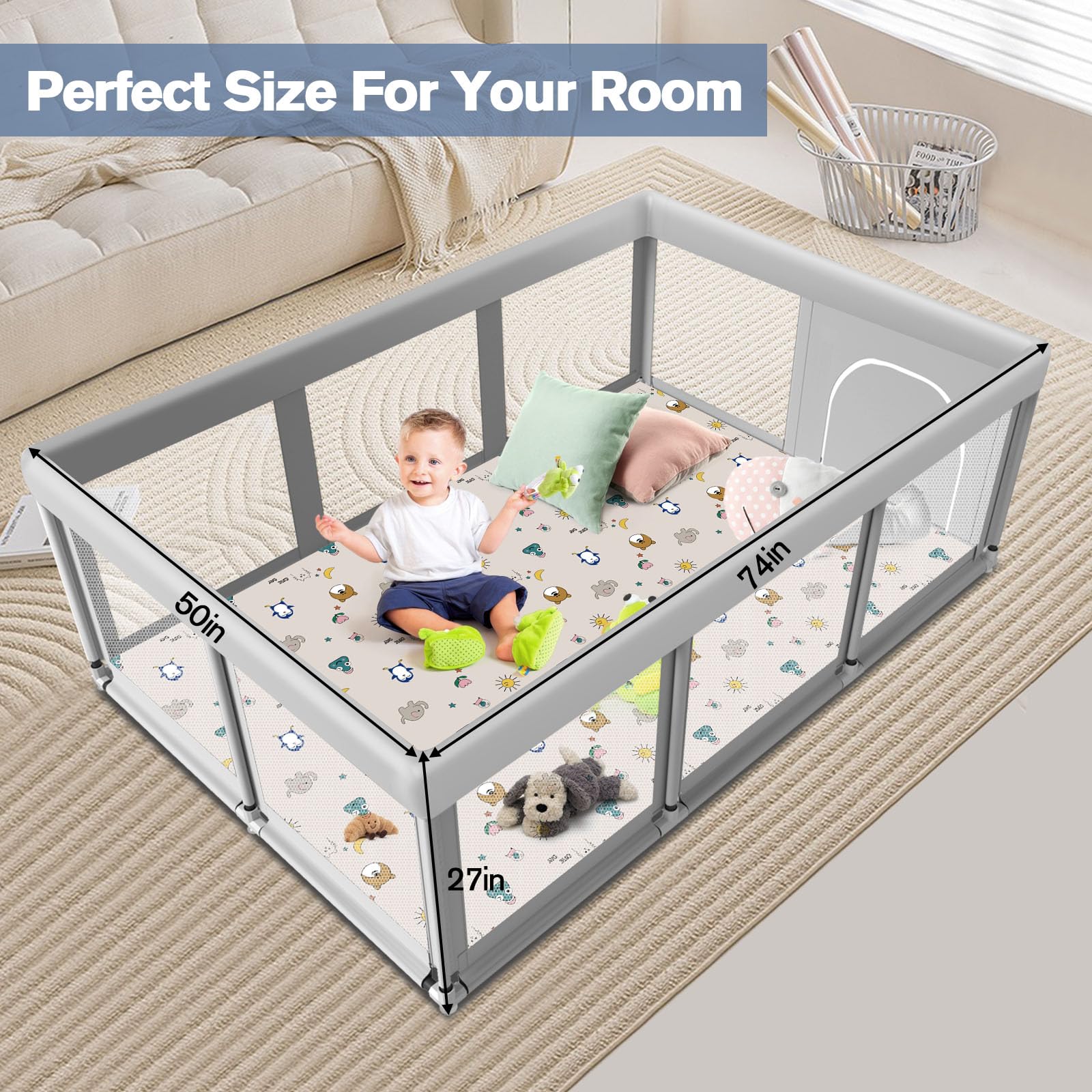 Wholesale Modern Oxford Eco-friendly Panel Design Portable Baby Playpen Living Room Use Safe Indoor Outdoor Crawling Playpen For