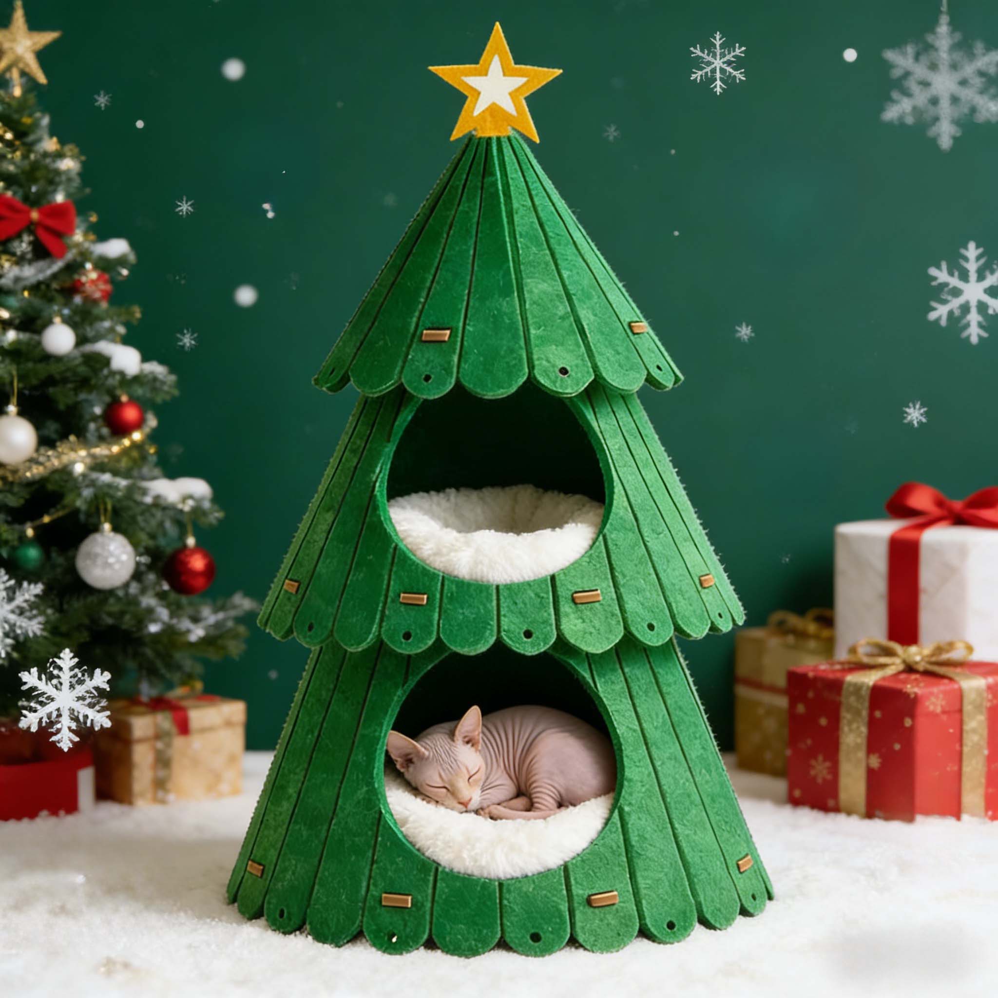Stock Eco-friendly 10mm Spacious Fun Family DIY Christmas Tree Design Felt cat House cat Climbing Frame for Most Cats OEM