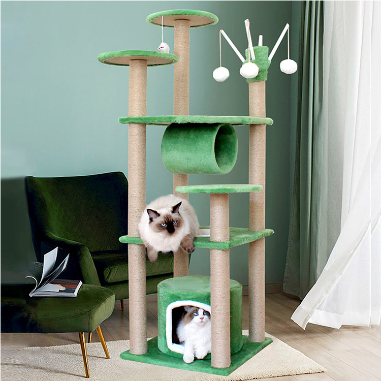 Luxury Modern Pet Dog Toy Floor to Ceiling Cat Tree Activity Wood House Tower Scratcher Climbing Large High Quality Cat Tree