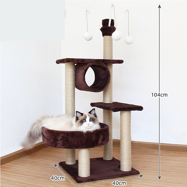 Luxury Modern Pet Dog Toy Floor to Ceiling Cat Tree Activity Wood House Tower Scratcher Climbing Large High Quality Cat Tree